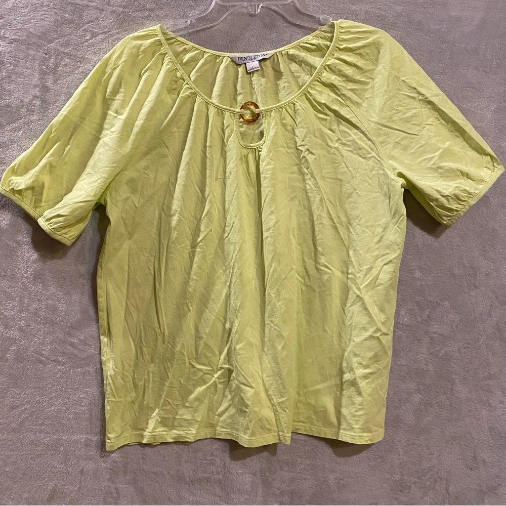 Pendleton Shirt Womens Large Green Cotton Scoop Neck Short Sleeve